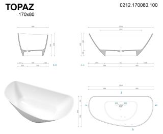 Ванна из искусственного камня Whitecross Topaz 0212.170080.100 170x80см белый глянец